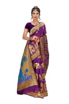 Women's Magenta Traditional Banarasi Art Silk Zari work Saree