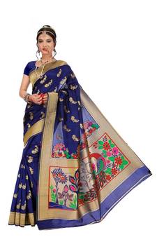 Women's Navy Traditional Banarasi Art Silk Zari work Saree