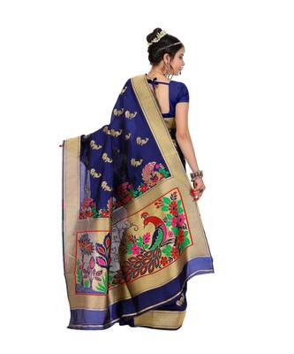 Women's Navy Traditional Banarasi Art Silk Zari work Saree 3