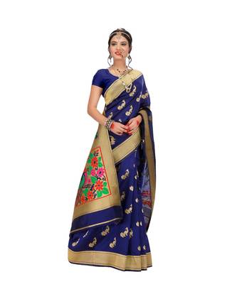 Women's Navy Traditional Banarasi Art Silk Zari work Saree 4
