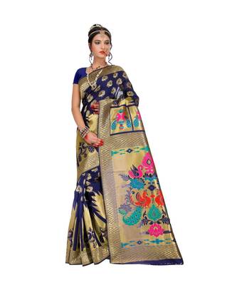 Women's Navy Traditional Banarasi Art Silk Zari work Saree 1