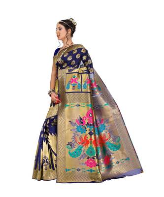 Women's Navy Traditional Banarasi Art Silk Zari work Saree 2