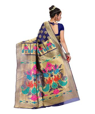 Women's Navy Traditional Banarasi Art Silk Zari work Saree 3
