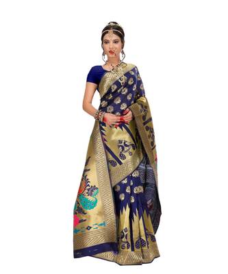 Women's Navy Traditional Banarasi Art Silk Zari work Saree 4