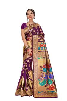 Women's Magenta Traditional Banarasi Art Silk Zari work Saree