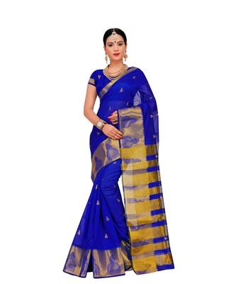 Women's Royal Blue Traditional Poly Silk Zari work Saree 1