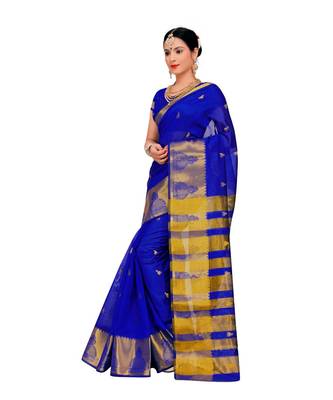 Women's Royal Blue Traditional Poly Silk Zari work Saree 2