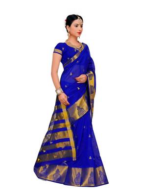Women's Royal Blue Traditional Poly Silk Zari work Saree 3