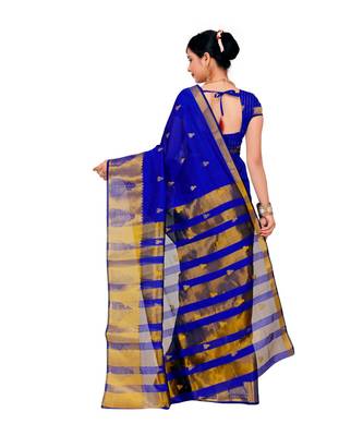 Women's Royal Blue Traditional Poly Silk Zari work Saree 4