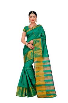 Women'S Green Traditional Poly Silk Zari Work Saree
