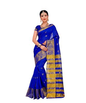 Women'S Royal Blue Traditional Poly Silk Zari Work Saree 1
