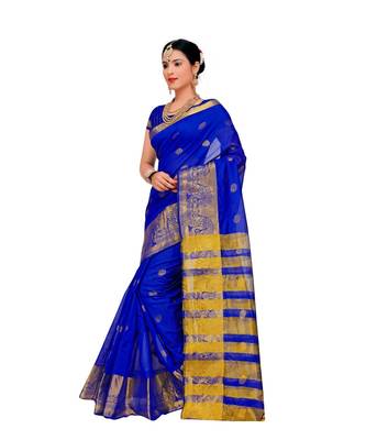 Women'S Royal Blue Traditional Poly Silk Zari Work Saree 2