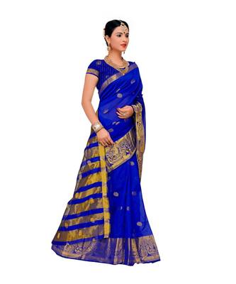Women'S Royal Blue Traditional Poly Silk Zari Work Saree 3