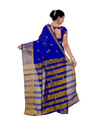 Women'S Royal Blue Traditional Poly Silk Zari Work Saree 4