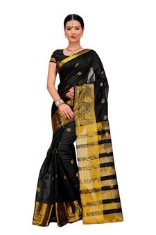 Women'S Black Traditional Poly Silk Zari Work Saree