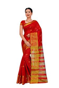 Women'S Red Traditional Poly Silk Zari Work Saree