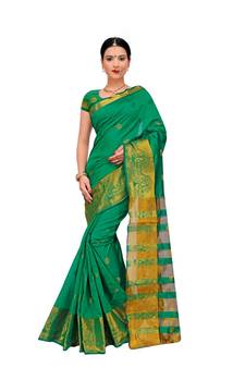 Women'S Green Traditional Poly Silk Zari Work Saree