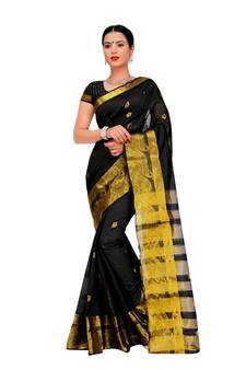 Women'S Black Traditional Poly Silk Zari Work Saree