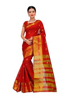 Women'S Red Traditional Poly Silk Zari Work Saree