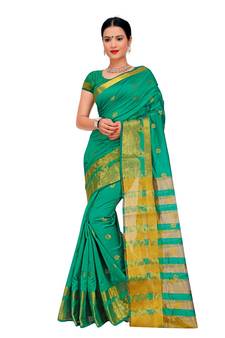 Women'S Green Traditional Poly Silk Zari Work Saree