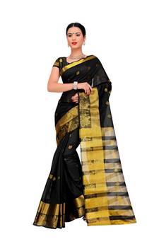 Women's Black Traditional Poly Silk Zari work Saree