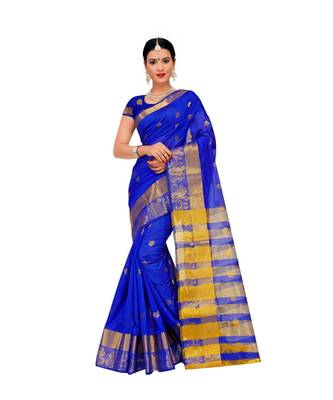 Royal Blue Traditional Poly Silk Zari Work Saree 1