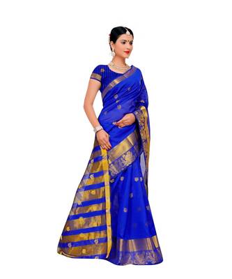 Royal Blue Traditional Poly Silk Zari Work Saree 3