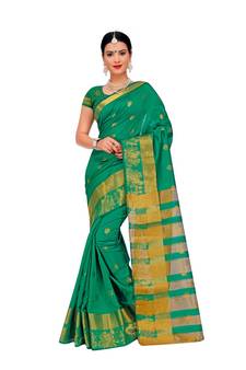 Women'S Green Traditional Poly Silk Zari Work Saree
