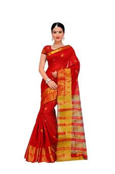 Women'S Red Traditional Poly Silk Zari Work Saree