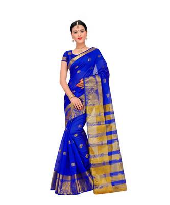 Women'S Royal Blue Traditional Poly Silk Zari Work Saree 1