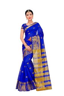 Women'S Royal Blue Traditional Poly Silk Zari Work Saree