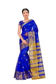 Women'S Royal Blue Traditional Poly Silk Zari Work Saree