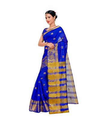 Women'S Royal Blue Traditional Poly Silk Zari Work Saree 2