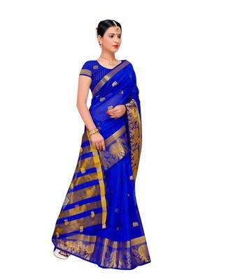 Women'S Royal Blue Traditional Poly Silk Zari Work Saree 3