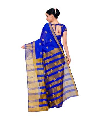 Women'S Royal Blue Traditional Poly Silk Zari Work Saree 4