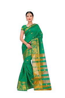 Women'S Green Traditional Poly Silk Zari Work Saree