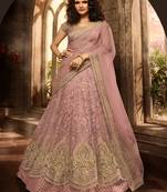 Mauve embroidered net semi stitched lehenga