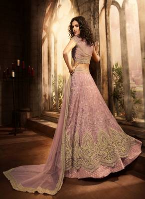 Mauve embroidered net semi stitched lehenga 2