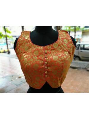 Light Peach Color Soft Brocade Designer Blouse With Back Buttons 1