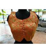Light Peach Color Soft Brocade Designer Blouse With Back Buttons