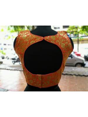 Light Peach Color Soft Brocade Designer Blouse With Back Buttons 2