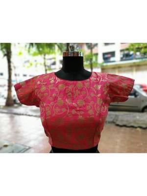 Pink Color Soft Brocade Designer Blouse With Back Buttons 1