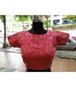 Pink Color Soft Brocade Designer Blouse With Back Buttons