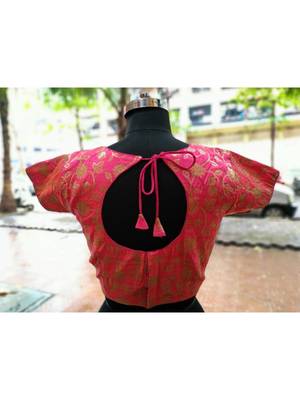 Pink Color Soft Brocade Designer Blouse With Back Buttons 2