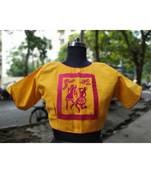 Yellow Coloured Based Warli Embroidered With Goldn Coloured Designer Blouse