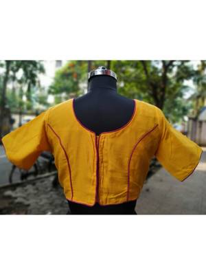 Yellow Coloured Based Warli Embroidered With Goldn Coloured Designer Blouse 2