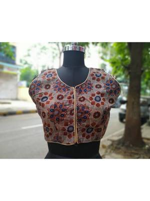 Grey Colored Based Flower Design Cotton Blouse 1