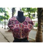 Grey Colored Based Red And Blue Flower Design Cotton Blouse