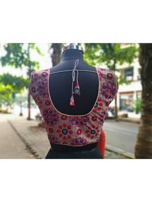 Grey Colored Based Red And Blue Flower Design Cotton Blouse 3