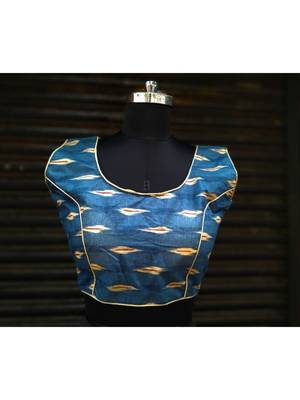 Blue Colored Based Designer Cotton Blouse With Round Neck 1